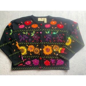 Design Options by Philip & Jane Gordon XL Embellished floral vintage cardigan